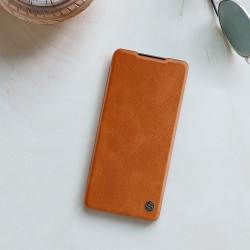 Кожаный чехол книжка коричневого цвета от Nillkin для Samsung Galaxy S21+, серия Qin Leather