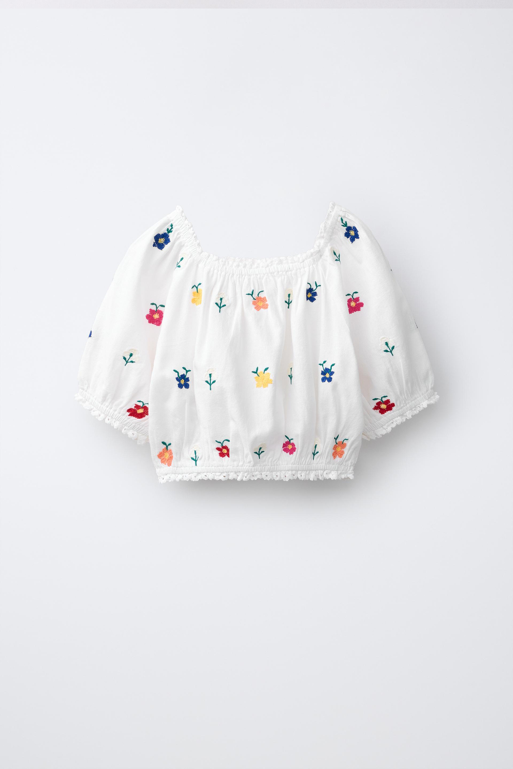 ZARA БЛУЗА ИЗ ТКАНИ С ВЫШИВКОЙ, РАЗНОЦВЕТНЫЙ