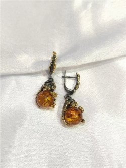 Серьги серебро 925 янтарь