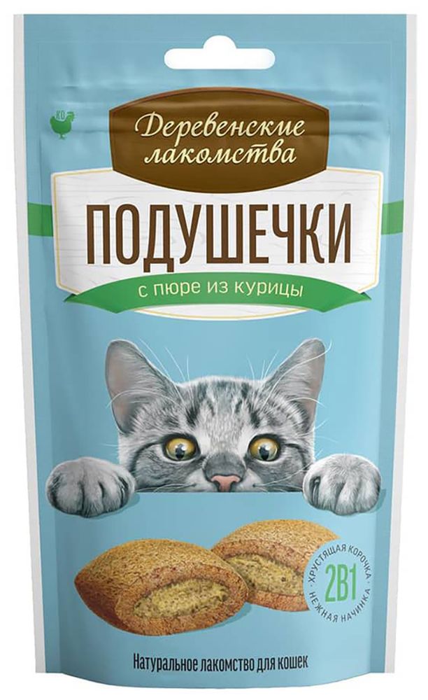 Лакомство для кошек Деревенские лакомства 30г Подушечки с пюре из курицы