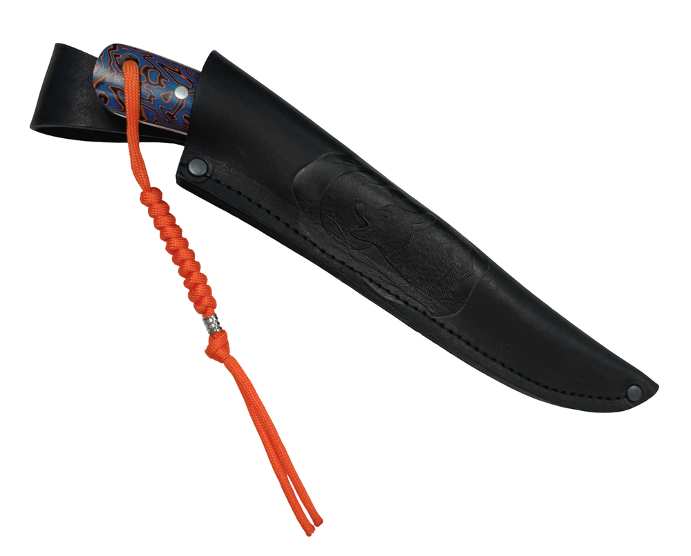 Нож Джокер, цельнометаллический, Bohler K340, микарта, голуб/оранж