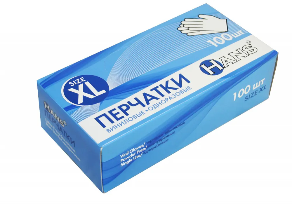 Перчатки виниловые XL неопудренные (100шт/упак)