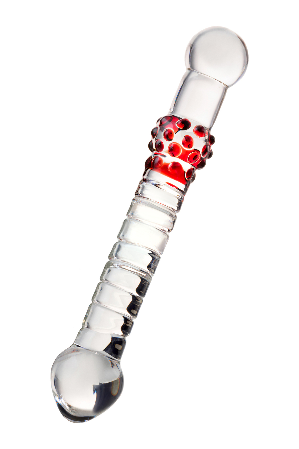 Фаллоимитатор Sexus Glass стеклянный с красными точками 21 см