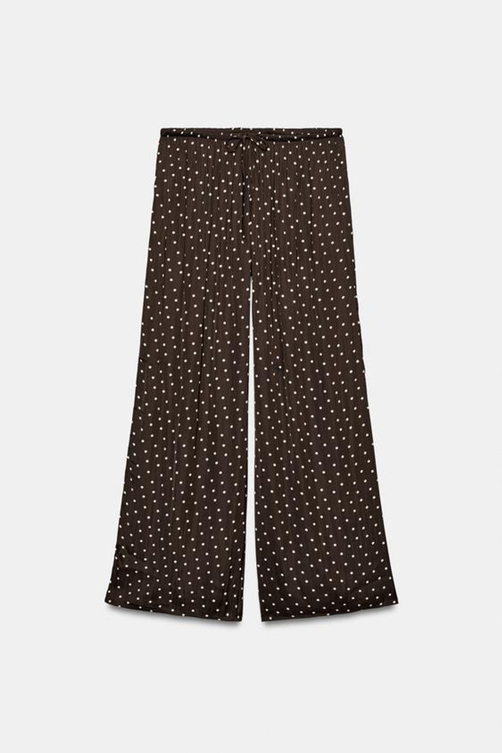 ZARA СВОБОДНЫЕ БРЮКИ ПАЛАЦЦО В ГОРОШЕК, КОРИЧНЕВЫЙ/ЭКРЮ