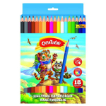 Карандаши 18цв. 6-гранные, пластик (Creativiki)
