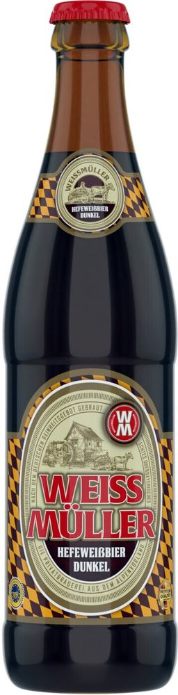 Пиво ВайсМюллер Хефевайсбир Дункель / WeissMuller Hefeweissbier Dunkel 0.5 - стекло