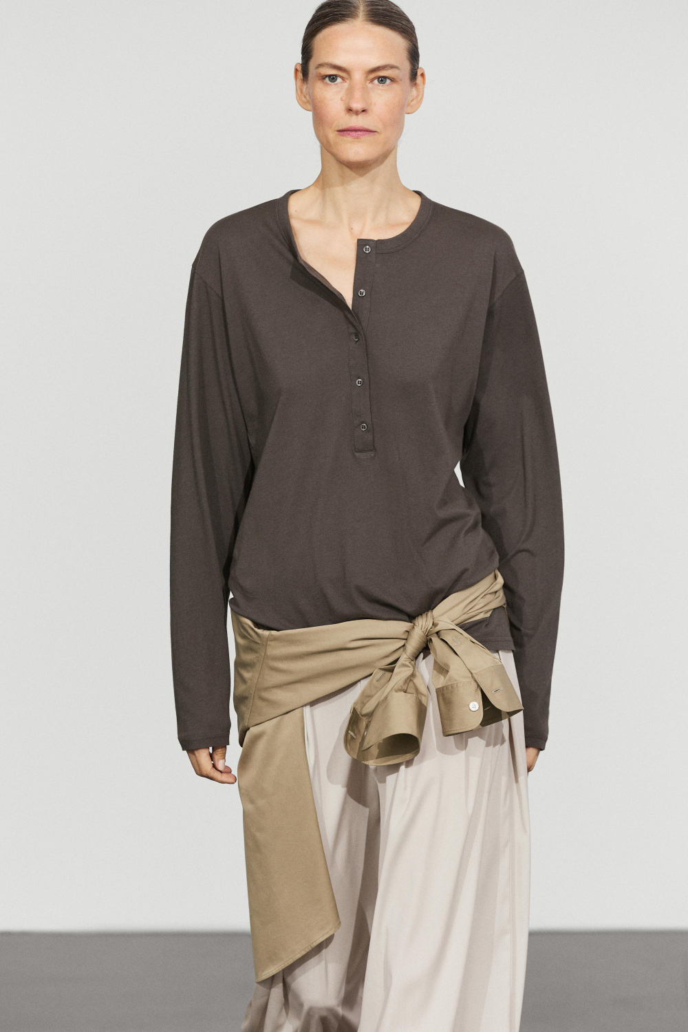 Massimo Dutti Футболка-хенли из 100% хлопка, норка
