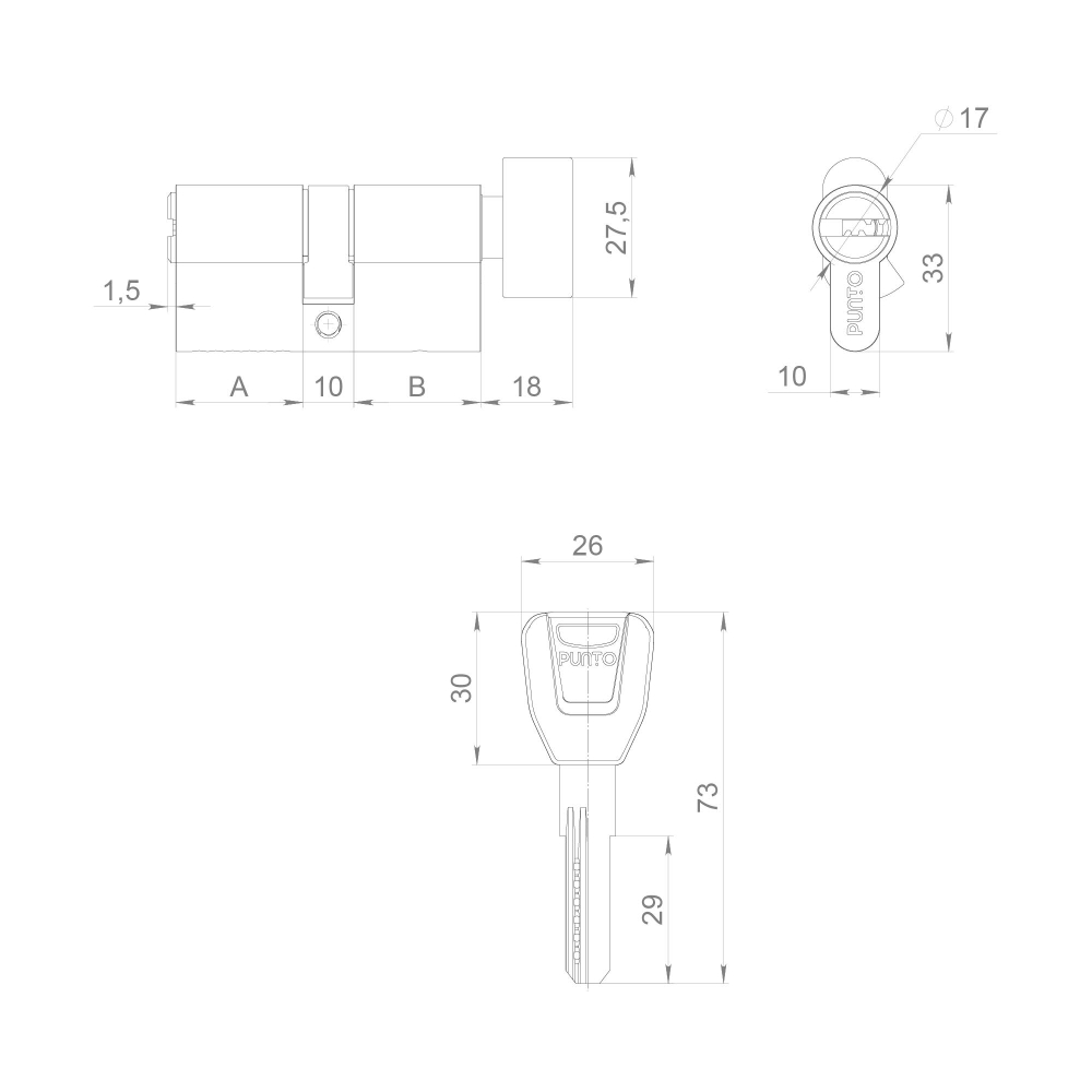 Цилиндровый механизм (A202/100) A2002Knob100(50+10+40) с вертушкой SN никель
