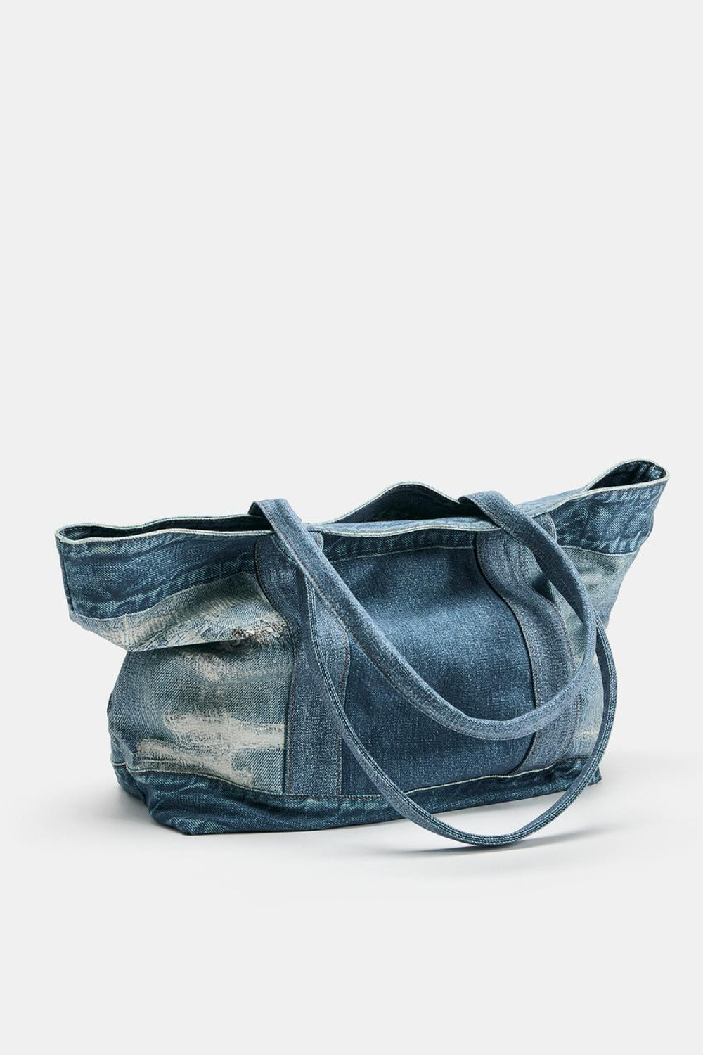 ZARA СУМКА-ШОПЕР С ЭФФЕКТОМ ДЕНИМА, СИНИЙ ДЖИНСОВЫЙ