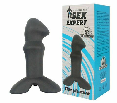 Черный фантазийный вибростимулятор Sex Expert с ограничителем - 9,2 см. (Цвет: черный)
