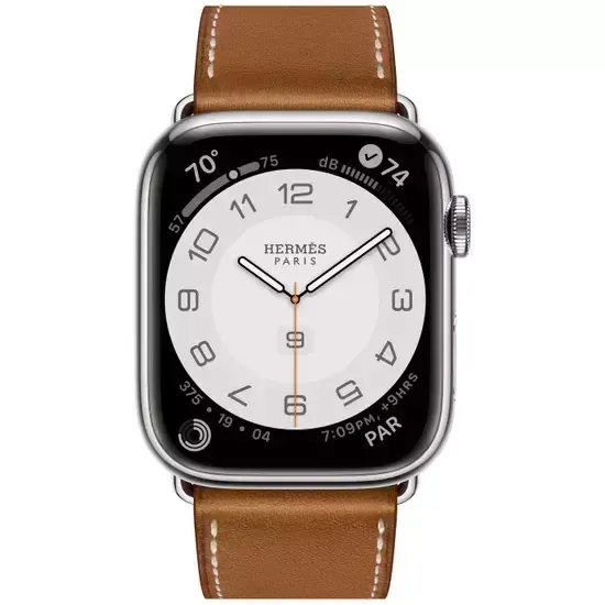Apple Watch Hermès Series 9 45mm Silver Stainless Steel Case with Single Tour Deployment Buckle Fauve