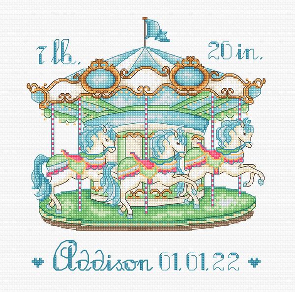 Набор для вышивания нитками LetiStitch, Детская карусель, 16.5х15.5 см