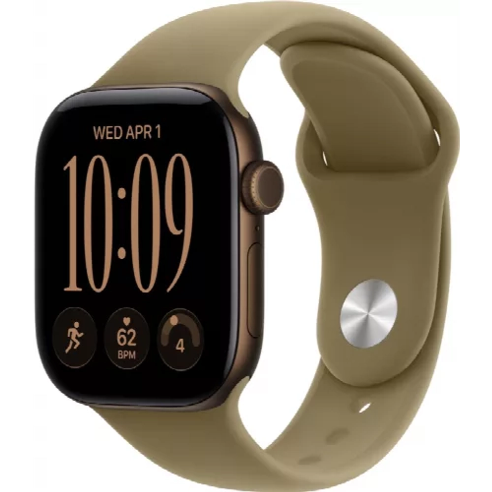 Apple Watch S12 46 mm Dark Bronze Aluminum Case | Olive Sport Band, S/M