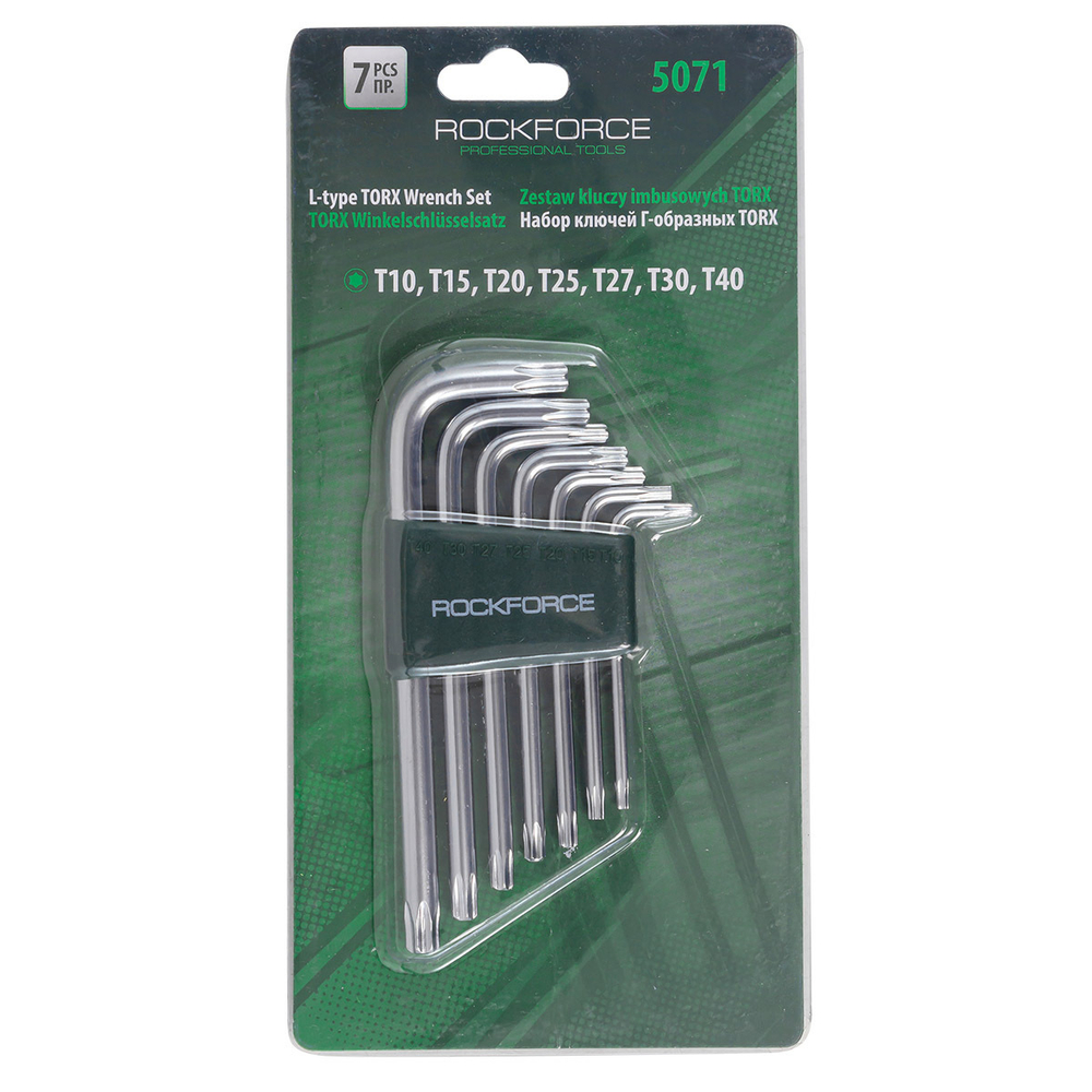 Набор ключей TORX Г-образных, 7пр. (Т10,Т15,Т20,Т25,Т27,Т30,Т40) в пластиковом держателе RockForce##Rock FORCE RF-5071