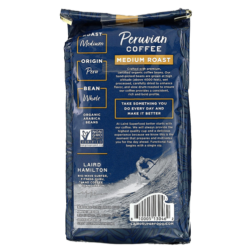 Laird Superfood, перуанский кофе, цельные зерна, средней обжарки, 340 г (12 унций)