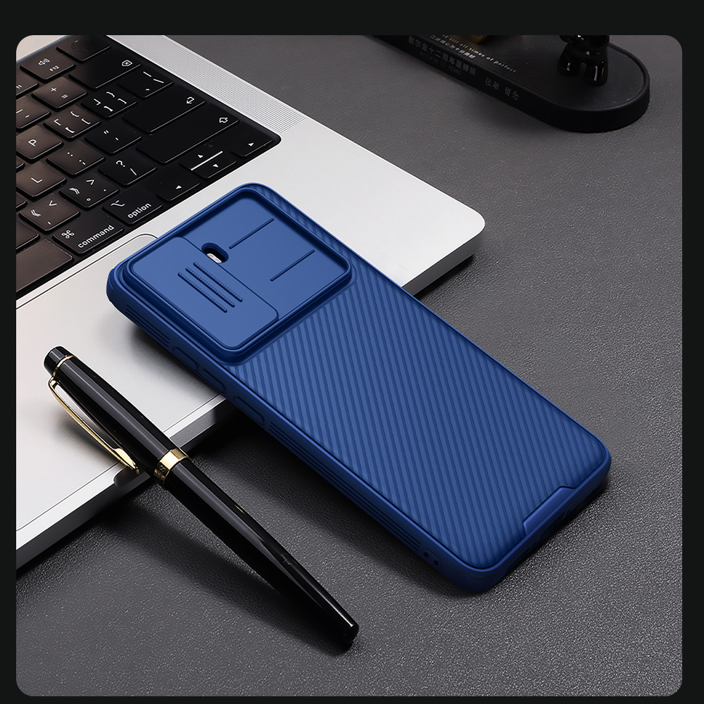 Чехол синего цвета с защитной шторкой для камеры от Nillkin на Xiaomi Redmi Turbo 4, серия CamShield Pro Case