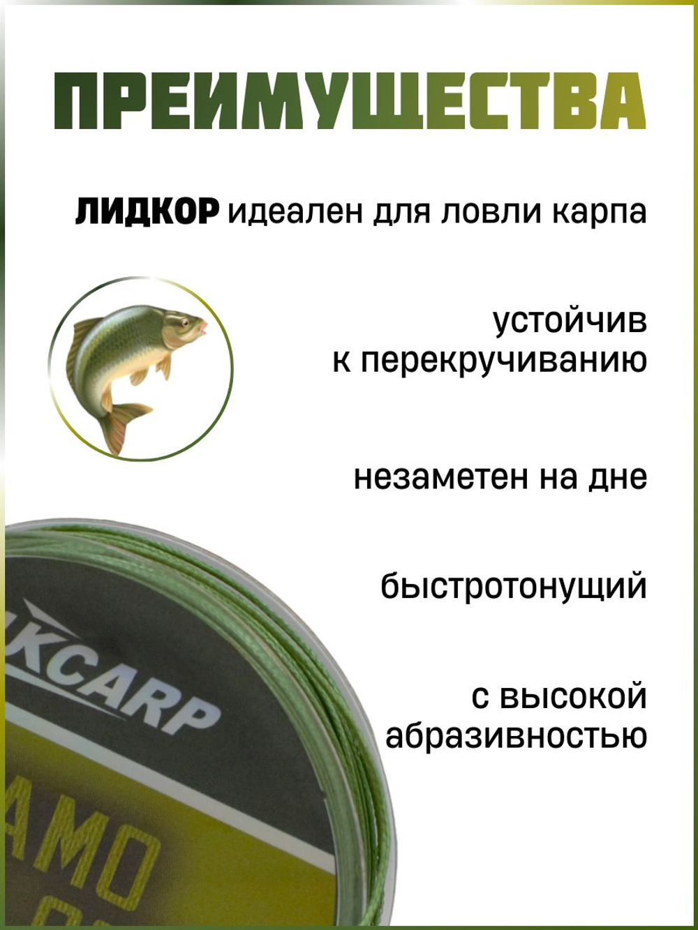 Лидкор со свинцовым сердечником для ловли карпа 10м, 55 lb (зелёный)