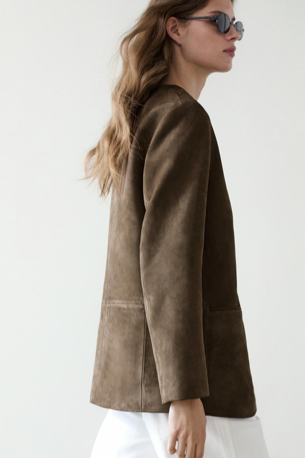 Massimo Dutti Замшевый кожаный блейзер, кротово-коричневый