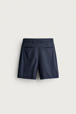 ZARA ШОРТЫ СО СКЛАДКАМИ REGULAR FIT, МОРСКОЙ СИНИЙ