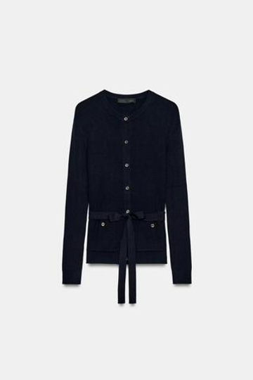 ZARA КАРДИГАН В РУБЧИК С ПОЯСОМ, МОРСКОЙ СИНИЙ