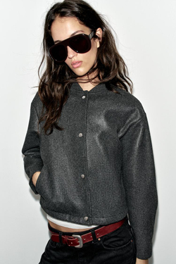 ZARA БОМБЕР ИЗ МЯГКОЙ ТКАНИ, СЕРЫЙ