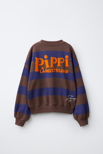 ZARA ТОЛСТОВКА В ПОЛОСКУ С ПРИНТОМ «ПЕППИ ДЛИННЫЙЧУЛОК» © ASTRID LINDGREN COMPANY, КОРИЧНЕВЫЙ