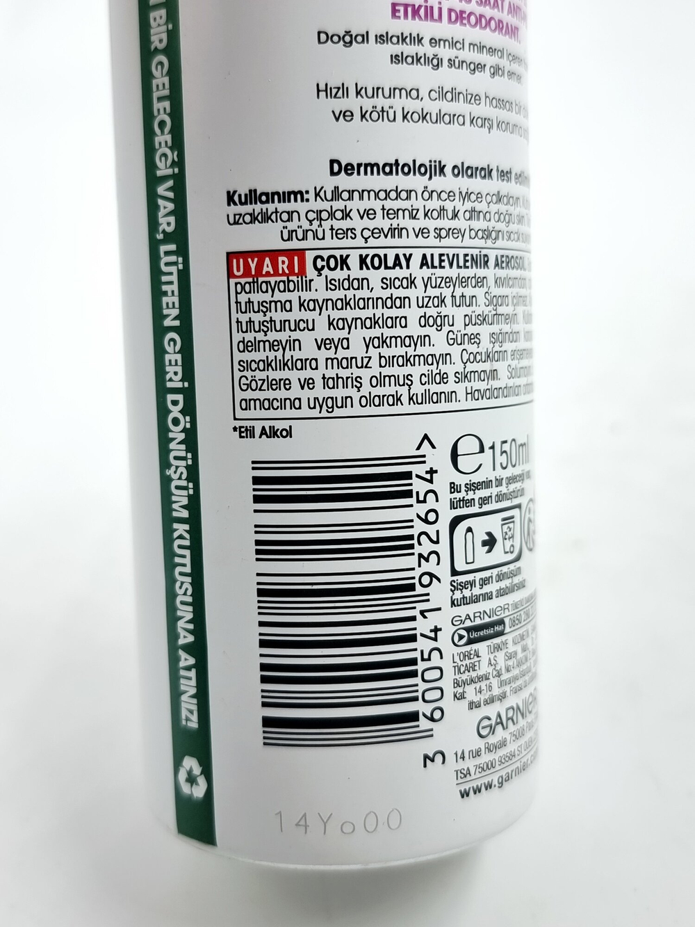 Дезодорант спрей GARNIER mineral 48H Ultra Dry Deodorant, 150 мл (Из Финляндии)