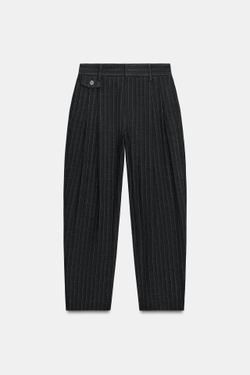 ZARA БРЮКИ В ТОНКУЮ ПОЛОСКУ, ТЕМНО-СЕРЫЙ