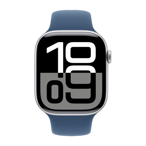 Умные часы Apple Watch Series 10 GPS, 46mm, Silver Aluminium Case with Sport Band M/L, Denim (Серебристый)