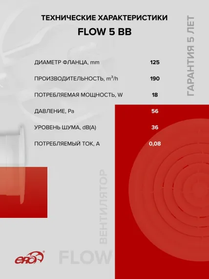 Вентилятор накладной FLOW D125 двигатель BB ERA