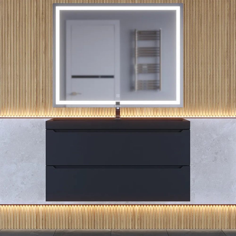 Тумба с раковиной Uperwood Tanos-Classic Quartz 100 см, черная/уголь