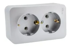 Розетка Systeme Electric BLANCA с заземлением двойная накладная алюминий 30882
