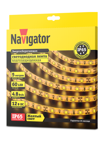 Лента светодиодная Navigator 12V 4,8Вт IP65 бухта 5м жёлтая 28841