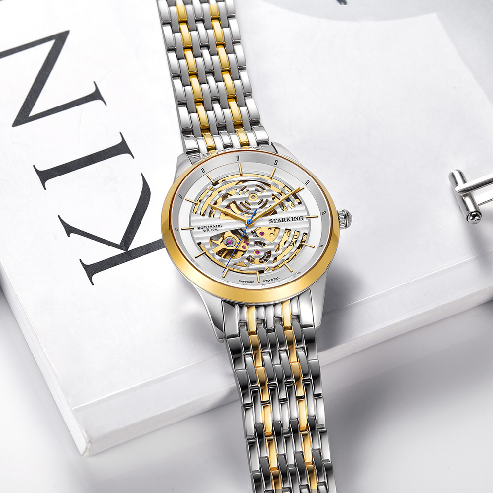 STARKING Automatic Mechanical Movement Stainless Steel Watchband Watch Unisex White Dial Waterproof