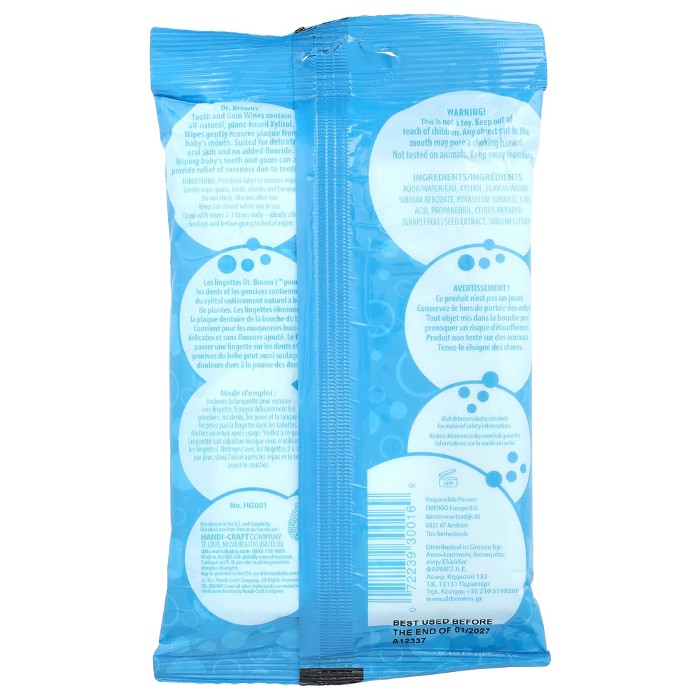 Dr. Brown's, Салфетки для зубов и десен, с виноградом, 30 салфеток