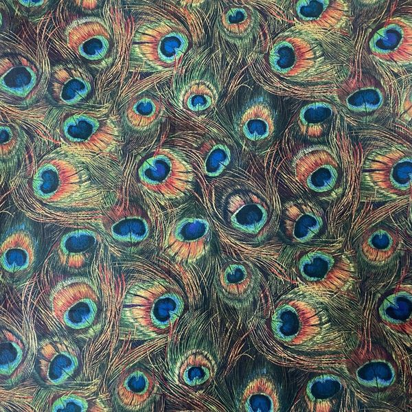 ПЕРО ПАВЛИНА, ОТРЕЗ 50 СМ, 100% хлопок Handmade Fabrics 1