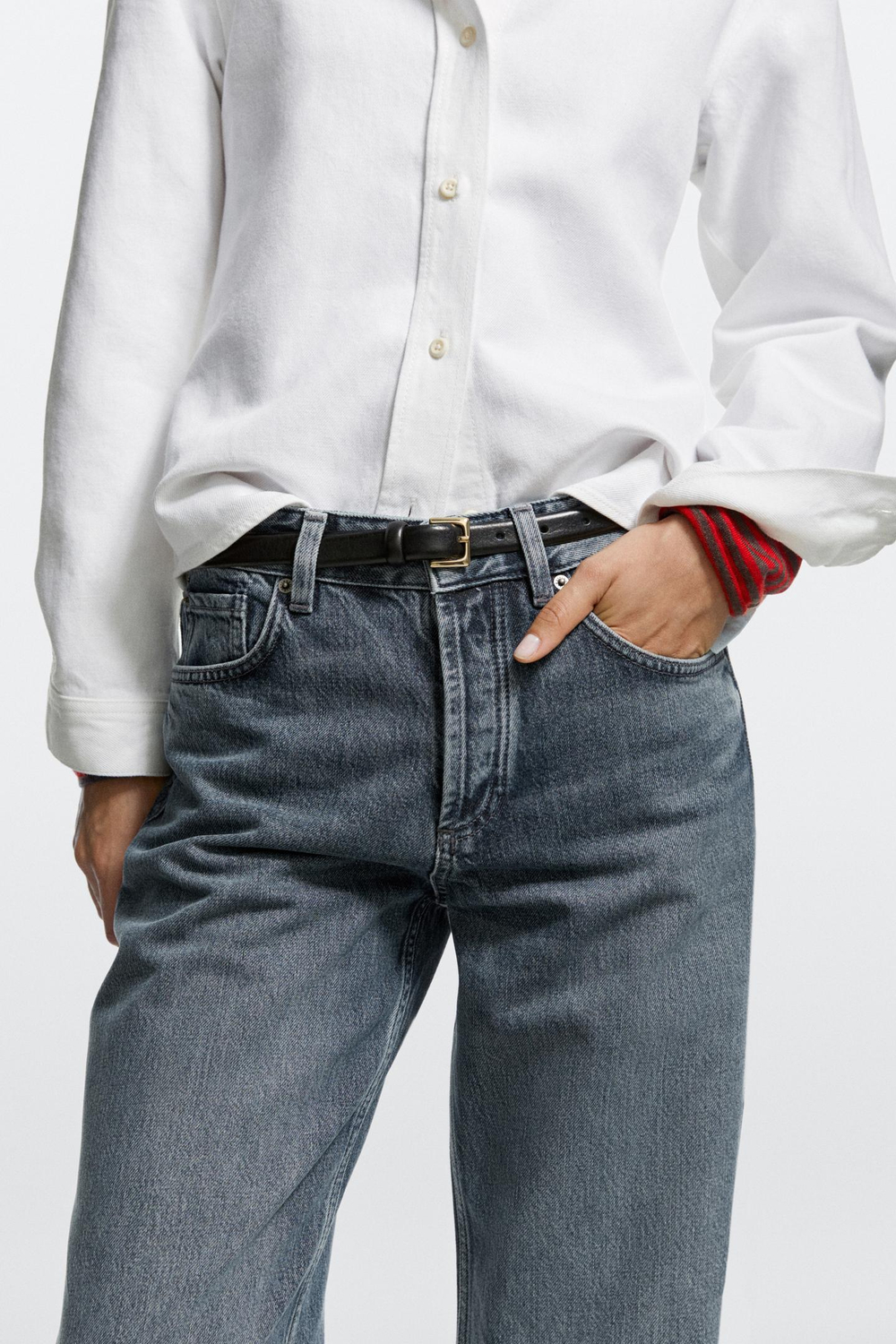 Massimo Dutti Джинсы средней посадки с широкими штанинами, средне-синий