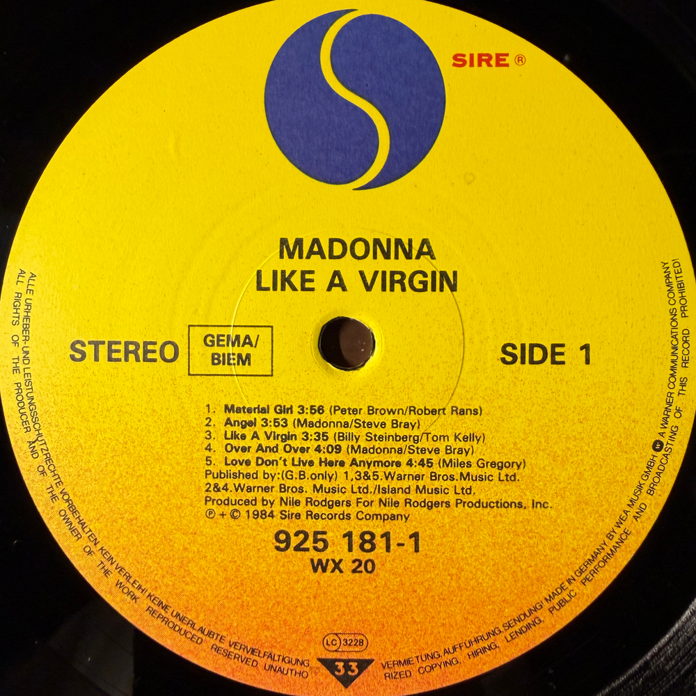 Madonna ‎– Like A Virgin (Германия 1985г.)