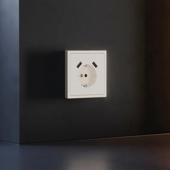 Накладка для розетки с USB A+A с заземлением и защитными шторками Voltum S70 Хлопок VLS000913