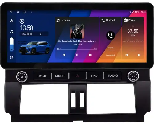 Магнитола для Toyota Land Cruiser Prado 150 2014-2017 - Canbox H-Line 0074 монитор 12.3" QLED в стиле Audi на Android 10, Быстрая, ТОП-процессор, CarPlay, 4G SIM-слот