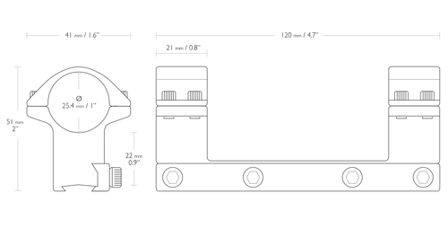 Кронштейн с кольцами D=25,4мм, BH=22мм, Hawke на планку 9-11мм (арт: 22105), Hawke