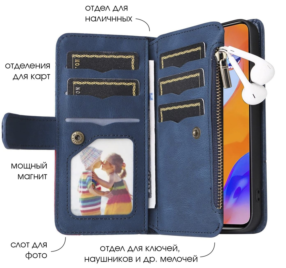 Дизайнерский чехол-книжка из кожи для SAMSUNG GALAXY A34 с кошельком, 5 слотами для карт и подставкой