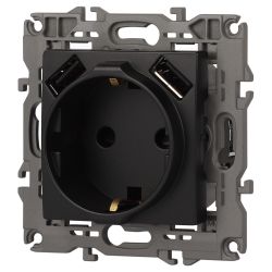 Розетка ЭРА Elegance 14-4109-05 2P+E 16A-250В штор. с 2xUSB 5В-3А антрацит | Эра Elegance