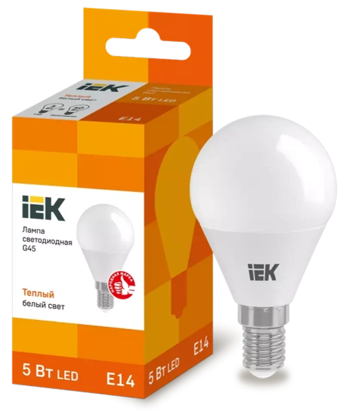 Лампа светодиодная ECO G45 шар 5Вт 230В 3000К Е14 IEK LLE-G45-5-230-30-E14