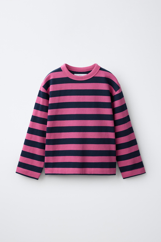 ZARA ФУТБОЛКА HEAVY WEIGHT В ПОЛОСКУ, РОЗОВЫЙ
