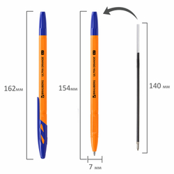 Ручки шариковые BRAUBERG "ULTRA ORANGE", СИНИЕ, НАБОР 10 штук, корпус оранжевый, узел 0,7 мм, 143571