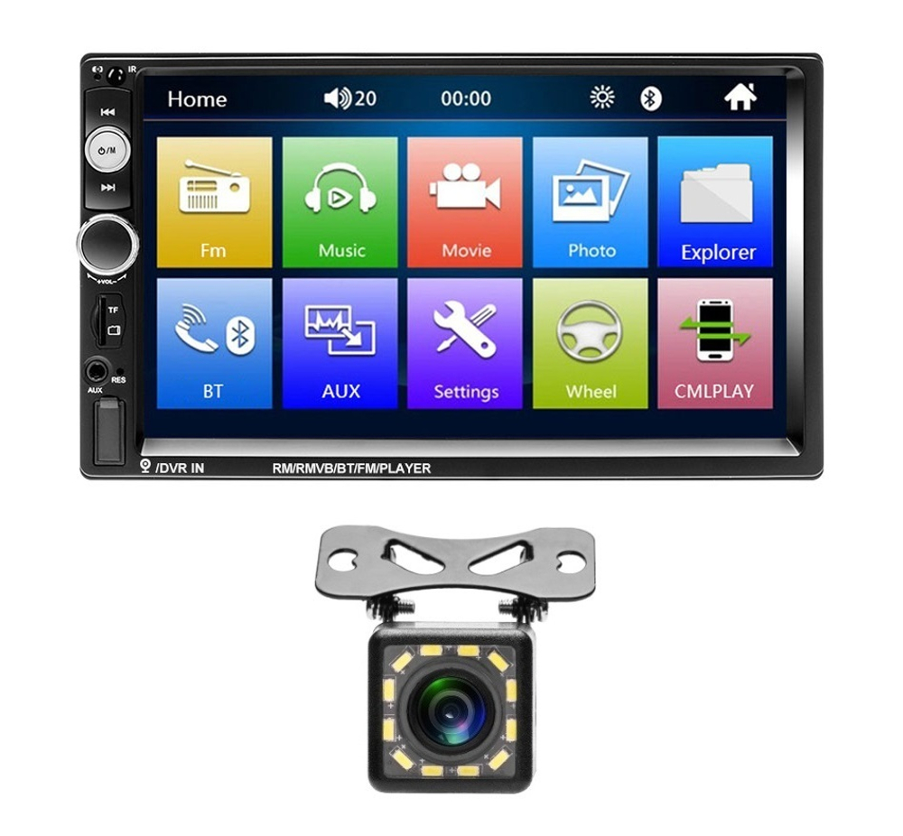 Автомагнитола сенсорная 7" 2DIN с камерой заднего вида (Bluetooth, USB, AUX, Mirror Link)