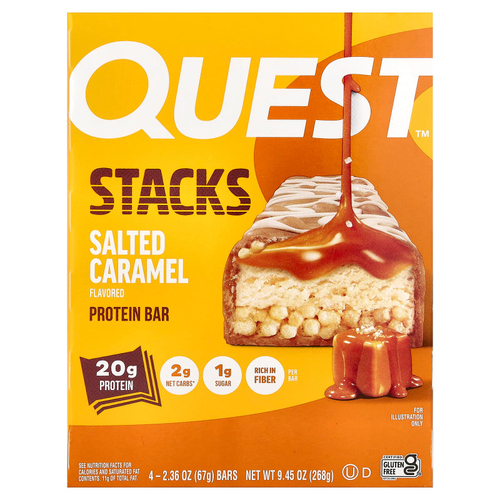 Quest Nutrition, Stacks, протеиновый батончик, соленая карамель, 4 батончика, 67 г (2,36 унции) каждый
