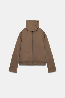 ZARA КУРТКА С ВОРОТНИКОМ-СТОЙКОЙ, ТЕМНО-БЕЖЕВЫЙ
