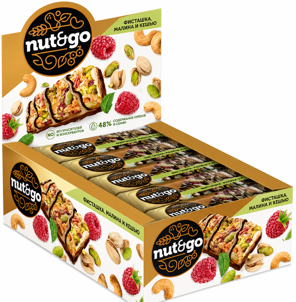 Батончик с фисташкой малиной и кешью, Nut&Go, 24 шт по 28 г
